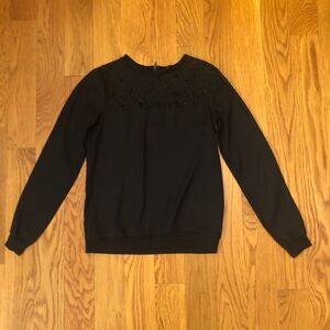 Ann Taylor Black Lace Zipper Long Sleeves Poly Blouse Top XXSP Petite XXS